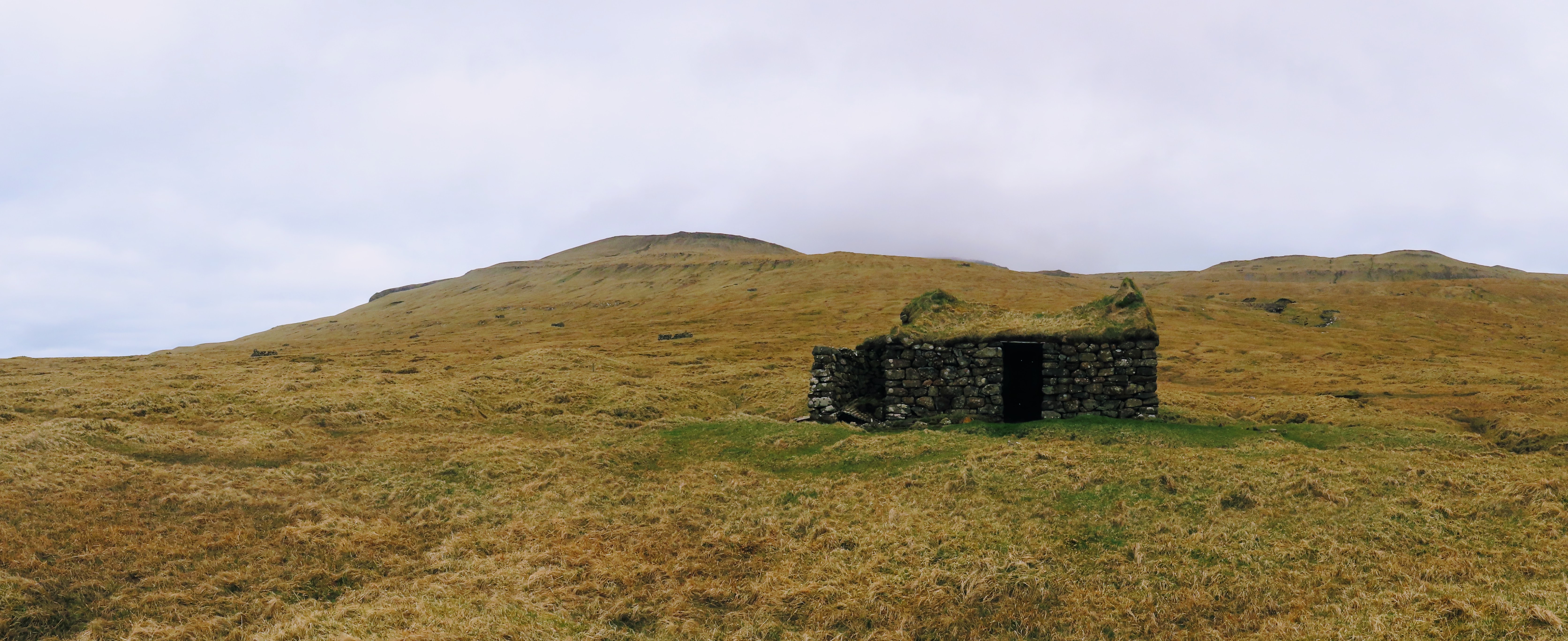 A hut with a turf roof on Mykines in the Faroe Islands