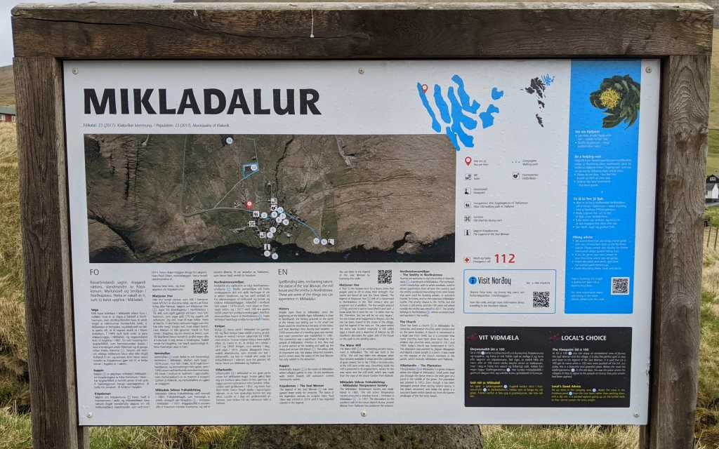 Mikladalur tourism information sign