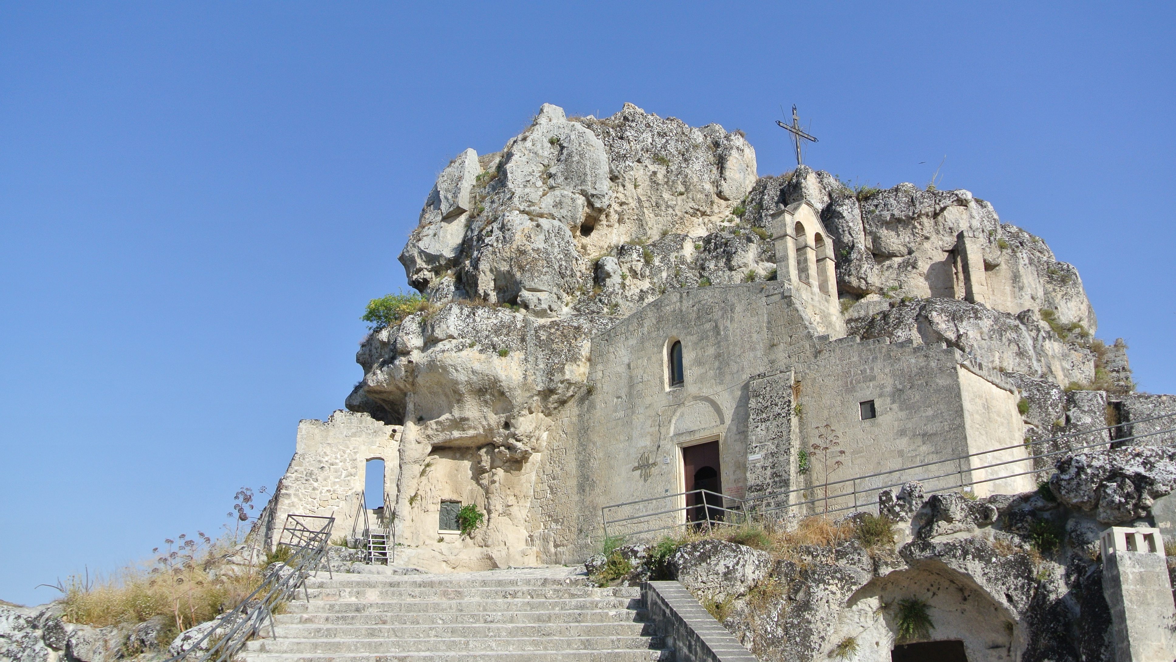 A church cut into the rock in Matera, Italy