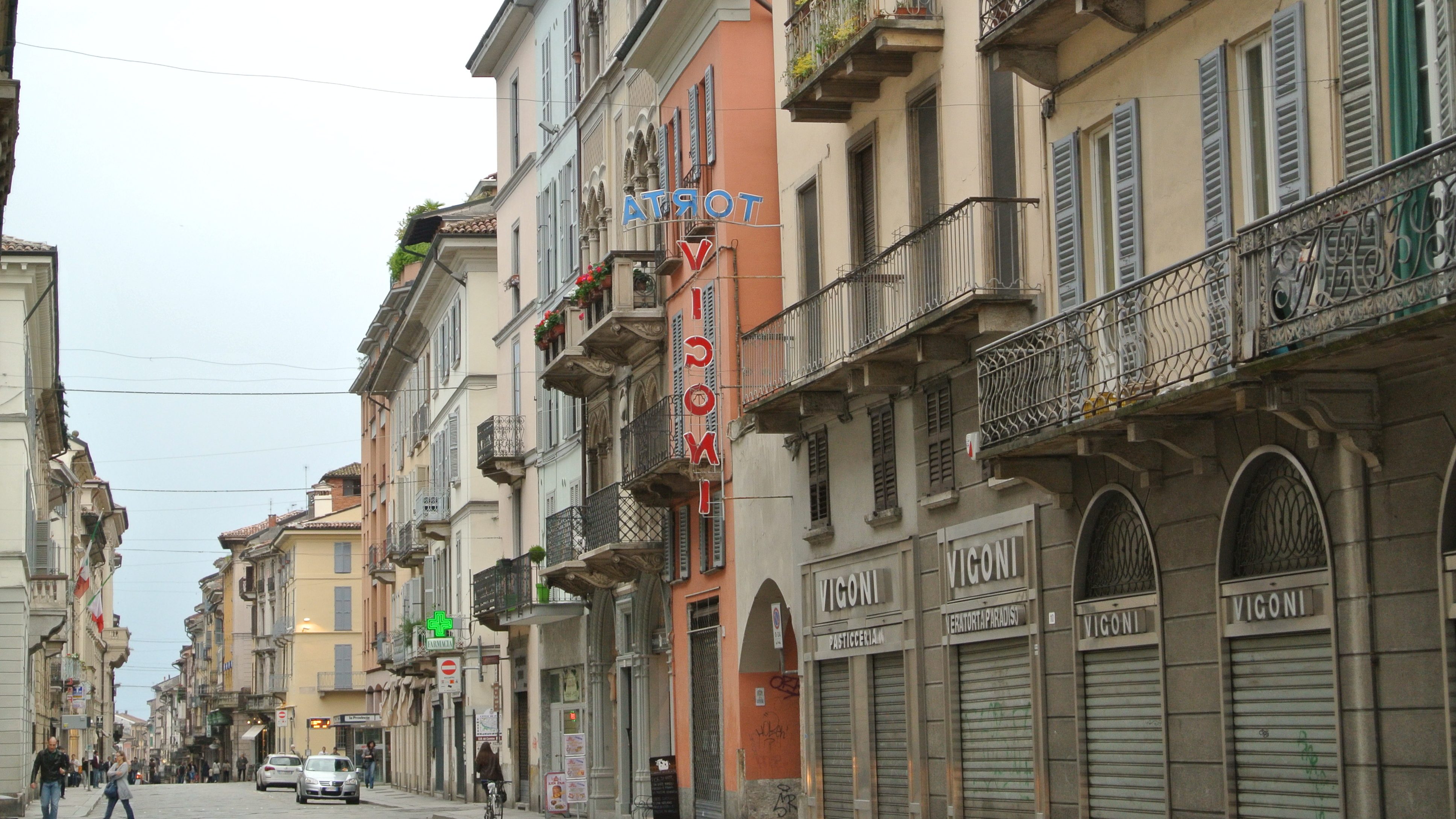 Strada Nuova, the main street in Pavia, Italy