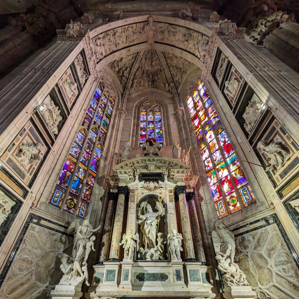 An altar inside the Duomo di Milano in Milan, Italy
