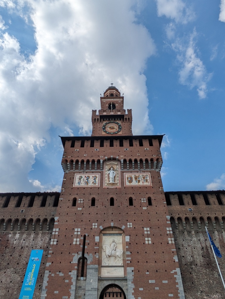 The exterior of Castello Sforzesco in Milan, Italy